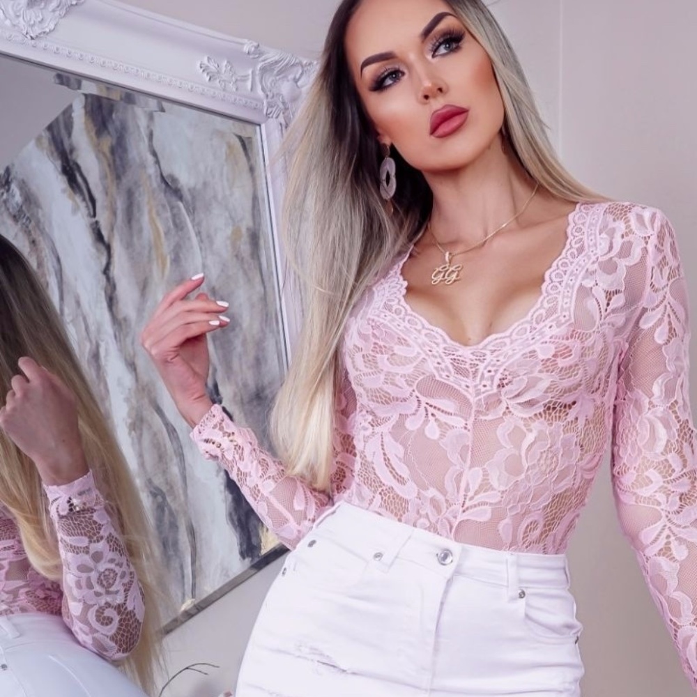 Long Sleeve Lace BodySuit (PINK)